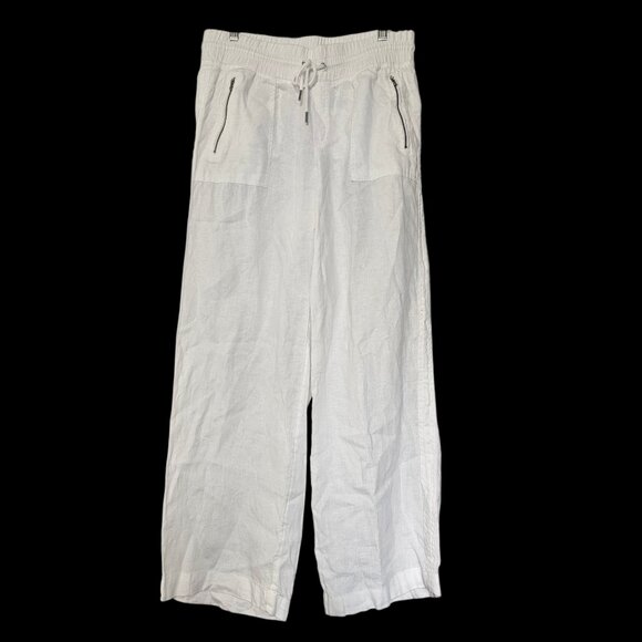 Athleta Cabo 100% Linen Women's Pants SZ 14 White Wide Leg Pull On Baggy Beachy - Picture 4 of 14